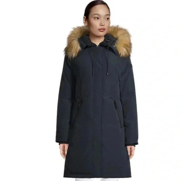 Sam Edelman Navy  Winter Parka Faux Fur Hood - Picture 1 of 8